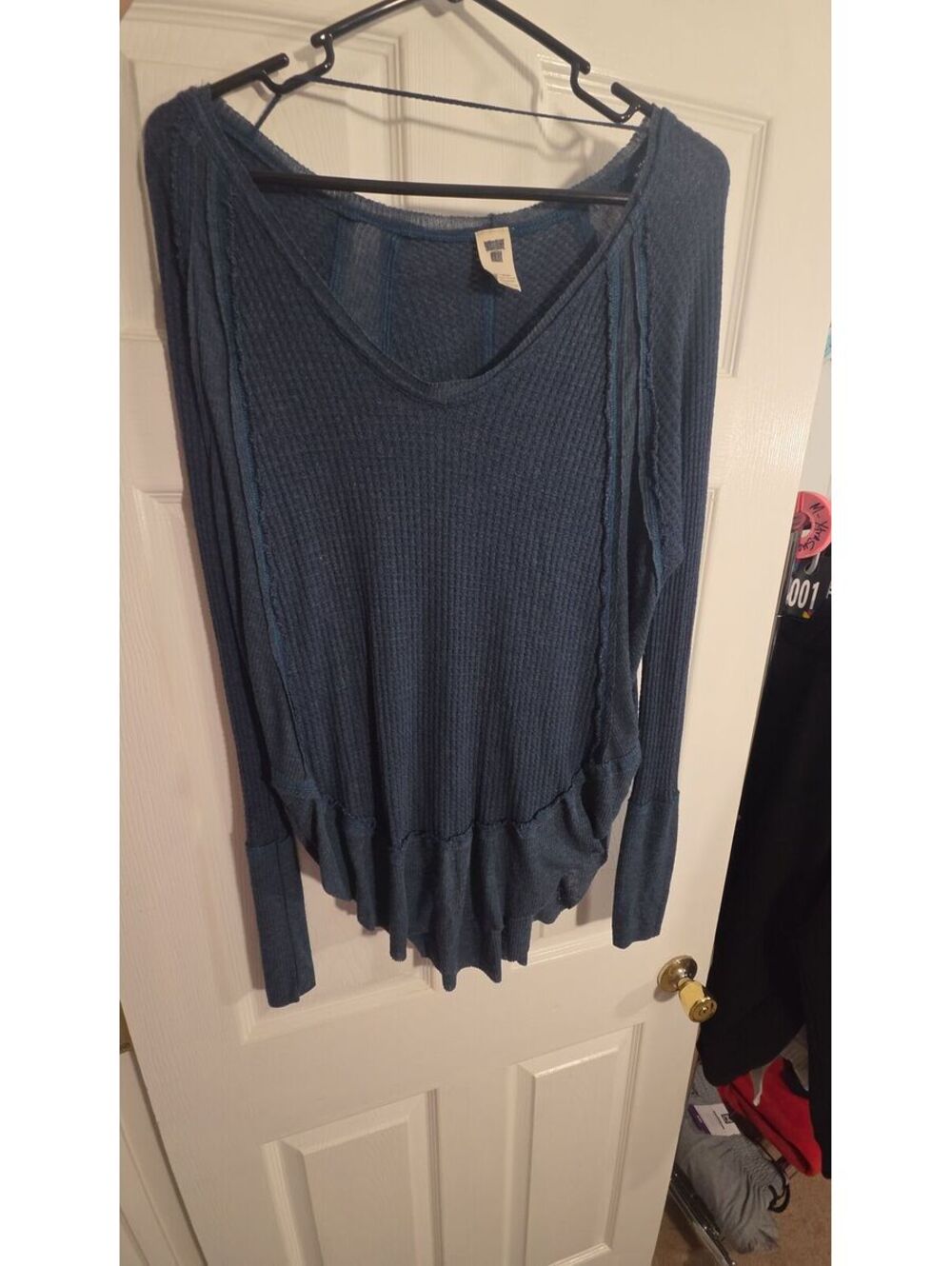 We The Free Navy waffle knit raw hem High-low shirt